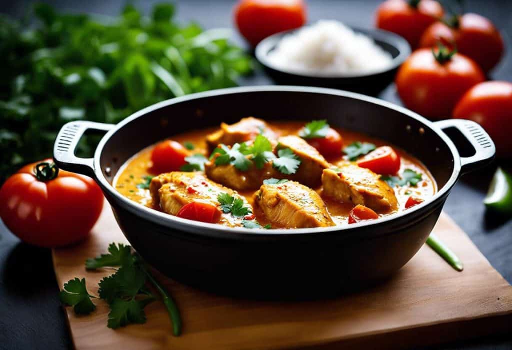 Recette facile : poulet au curry, tomates et lait de coco